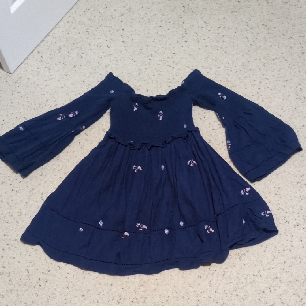 Free People Navy Off-the-shoulder Dress with Floral Accents